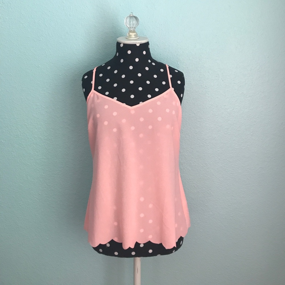 Anthropologie Neon Coral Scalloped Tank Top